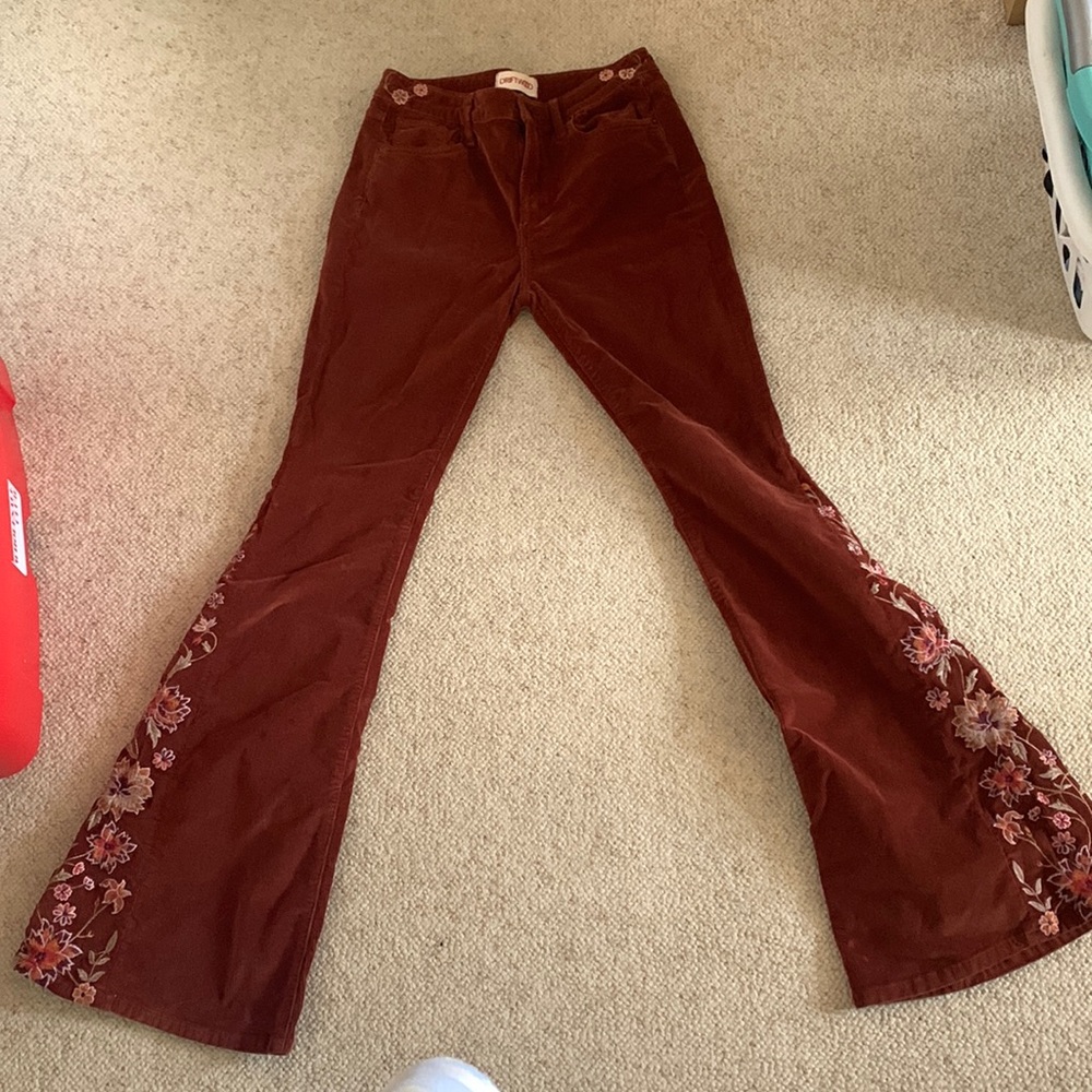 Corduroy Bergundy Embroidered Flare Pants